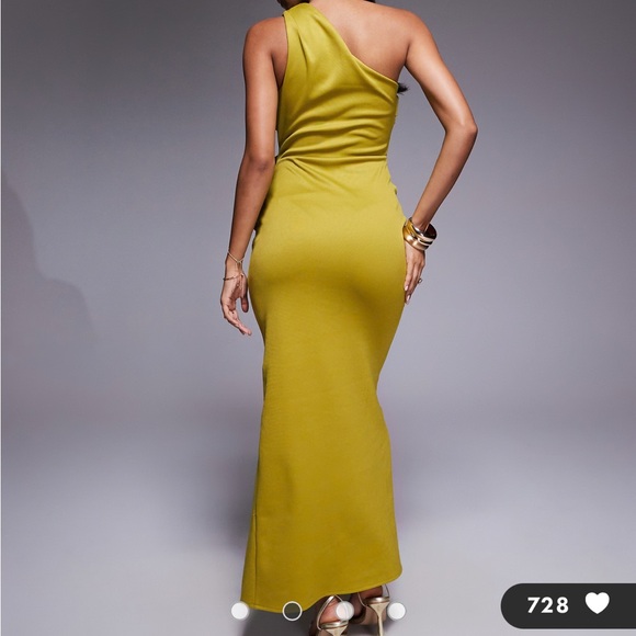 ASOS One Shoulder Dress in Mustard Yellow - Picture 2 of 2